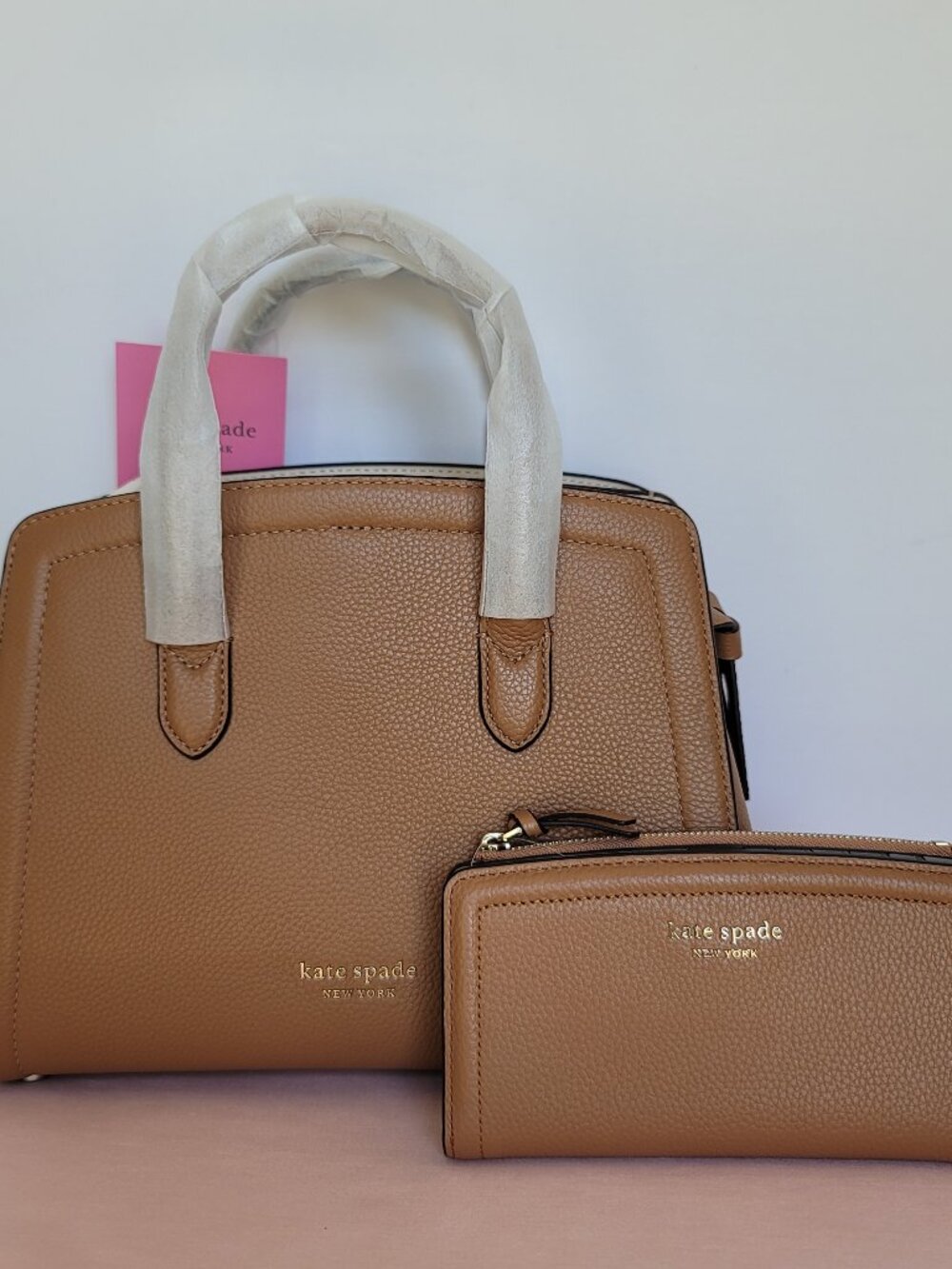 KATE SPADE Knott Pebbled Leather MEDIUM Satchel & Slim Bifold Wallet- Bungalow ⭐ - Picture 1 of 16